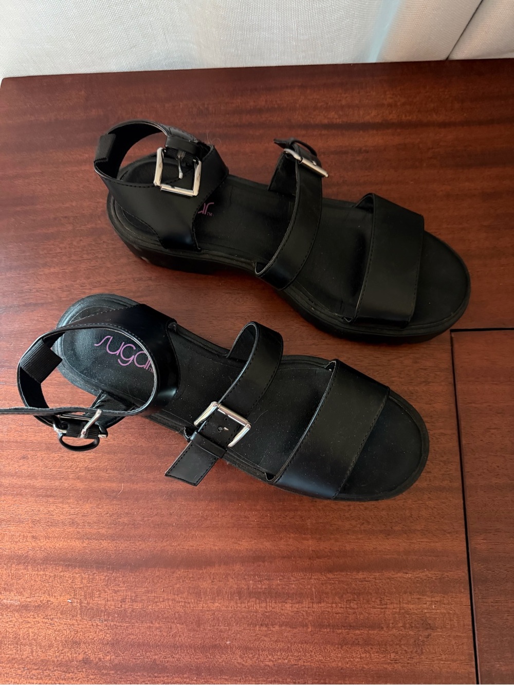 Sugar Black Buckle Strap Women’s Sandals